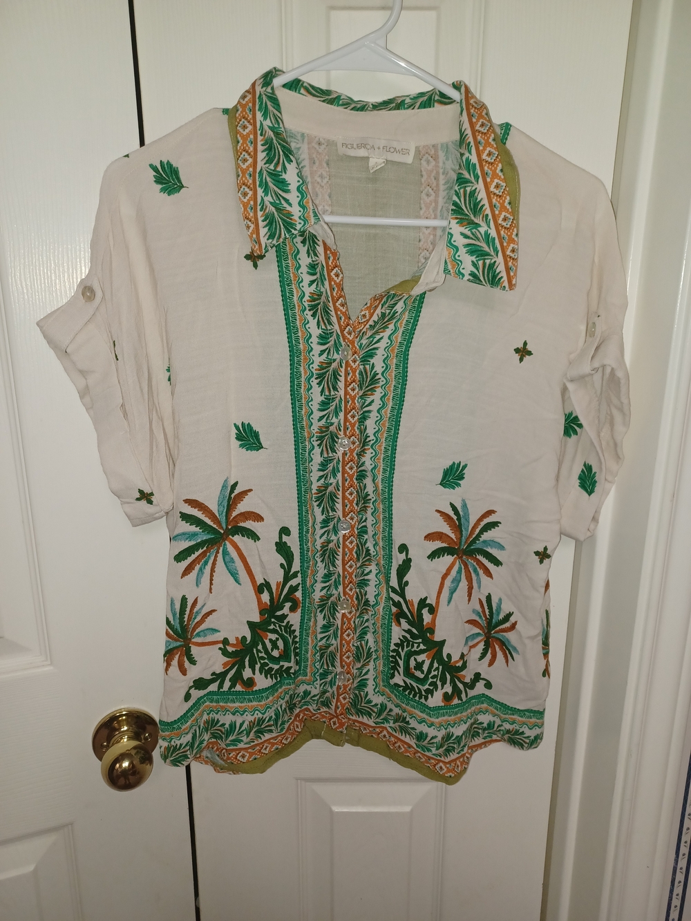 Figueroa + Flower Beige Tropical Print Button-Up Shirt